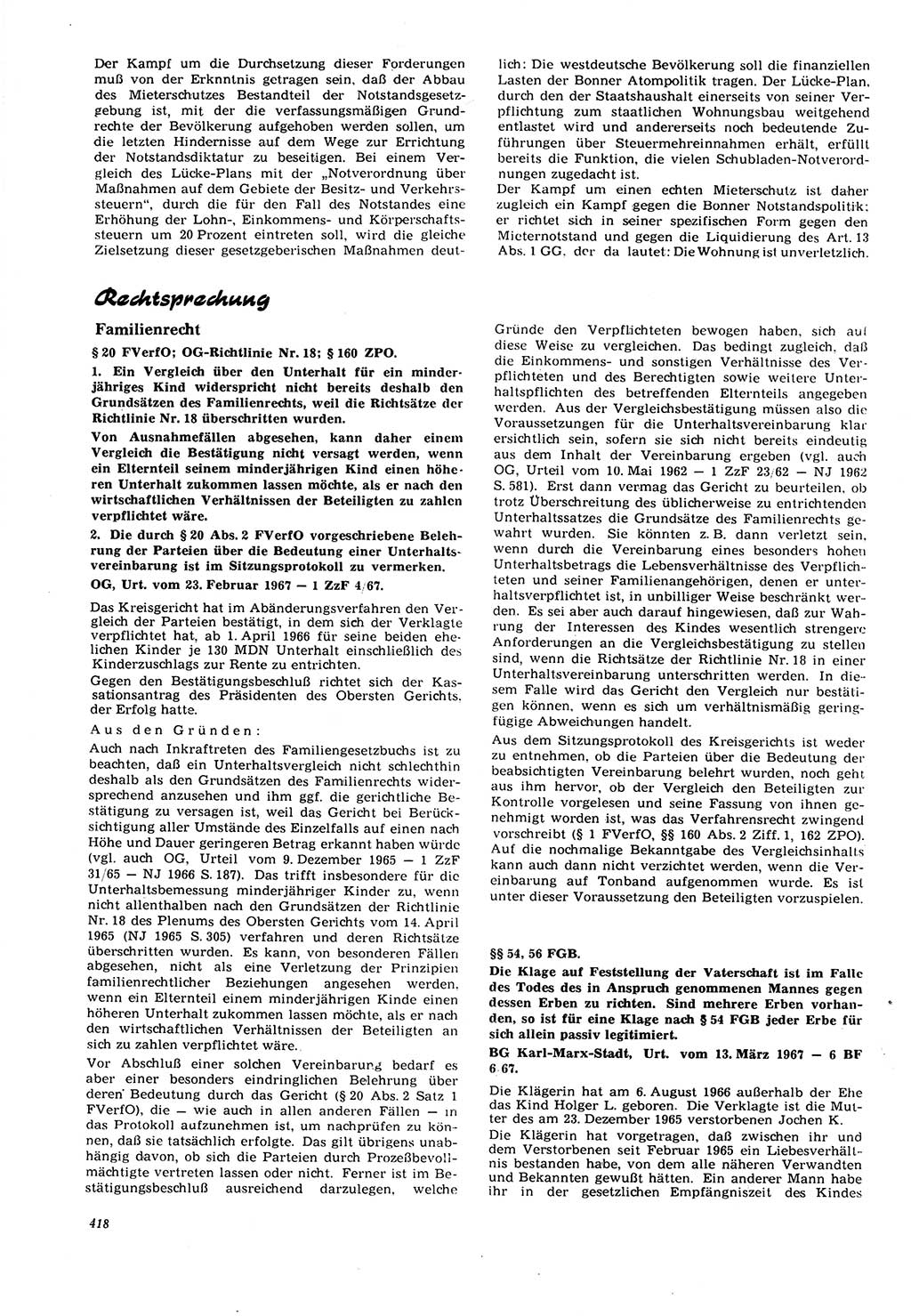 Neue Justiz (NJ), Zeitschrift für Recht und Rechtswissenschaft [Deutsche Demokratische Republik (DDR)], 21. Jahrgang 1967, Seite 418 (NJ DDR 1967, S. 418)