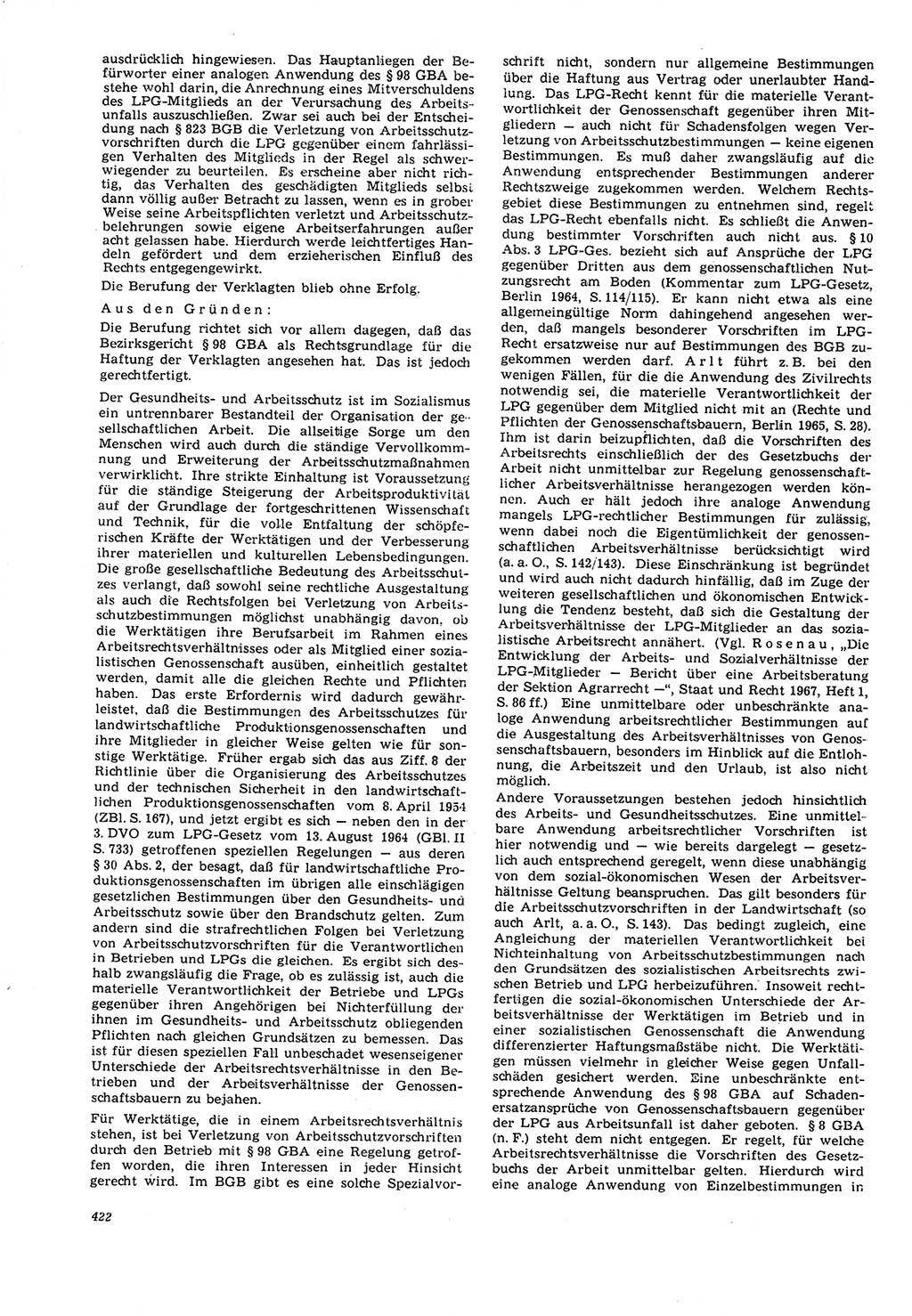 Neue Justiz (NJ), Zeitschrift für Recht und Rechtswissenschaft [Deutsche Demokratische Republik (DDR)], 21. Jahrgang 1967, Seite 422 (NJ DDR 1967, S. 422)