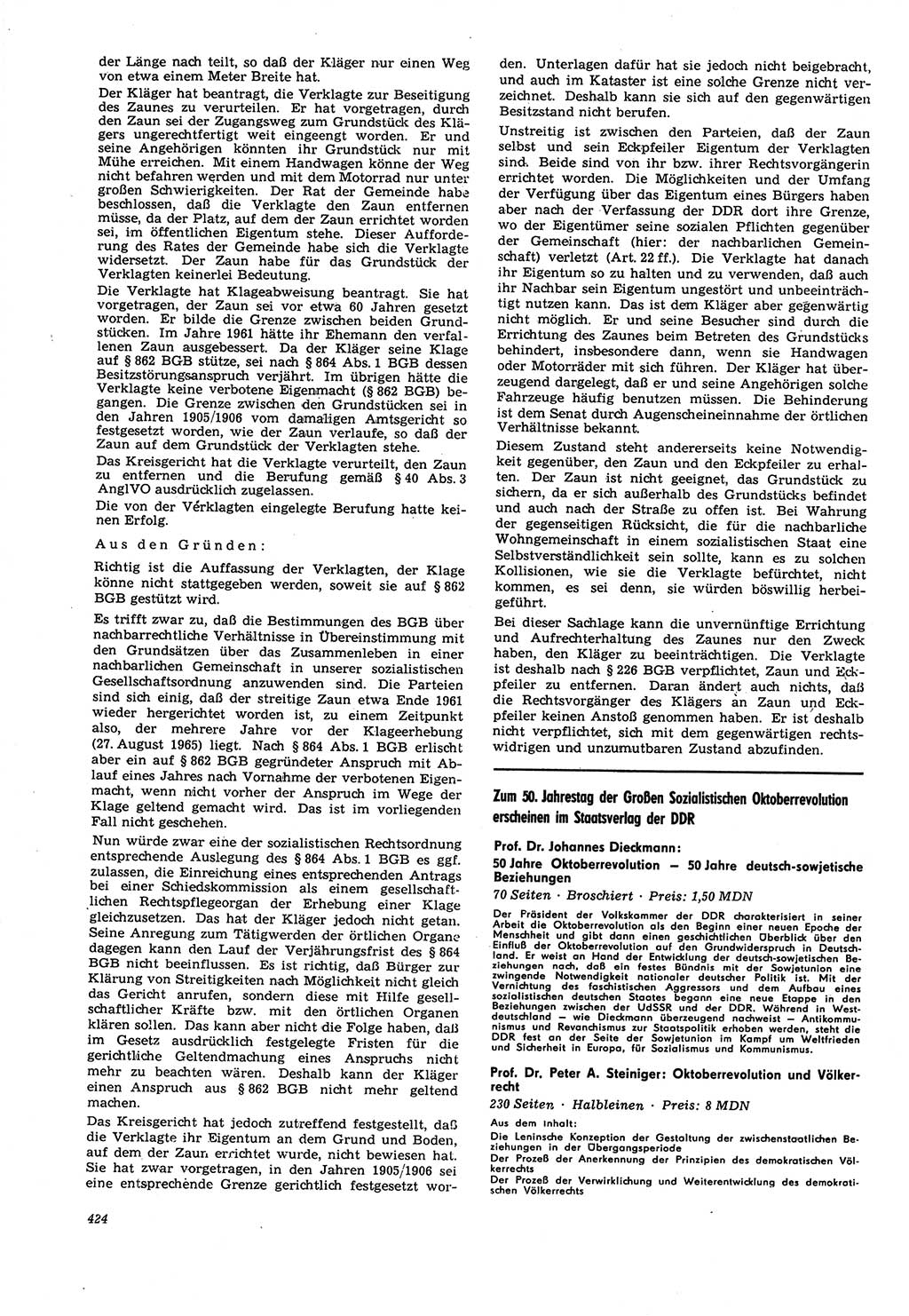 Neue Justiz (NJ), Zeitschrift für Recht und Rechtswissenschaft [Deutsche Demokratische Republik (DDR)], 21. Jahrgang 1967, Seite 424 (NJ DDR 1967, S. 424)