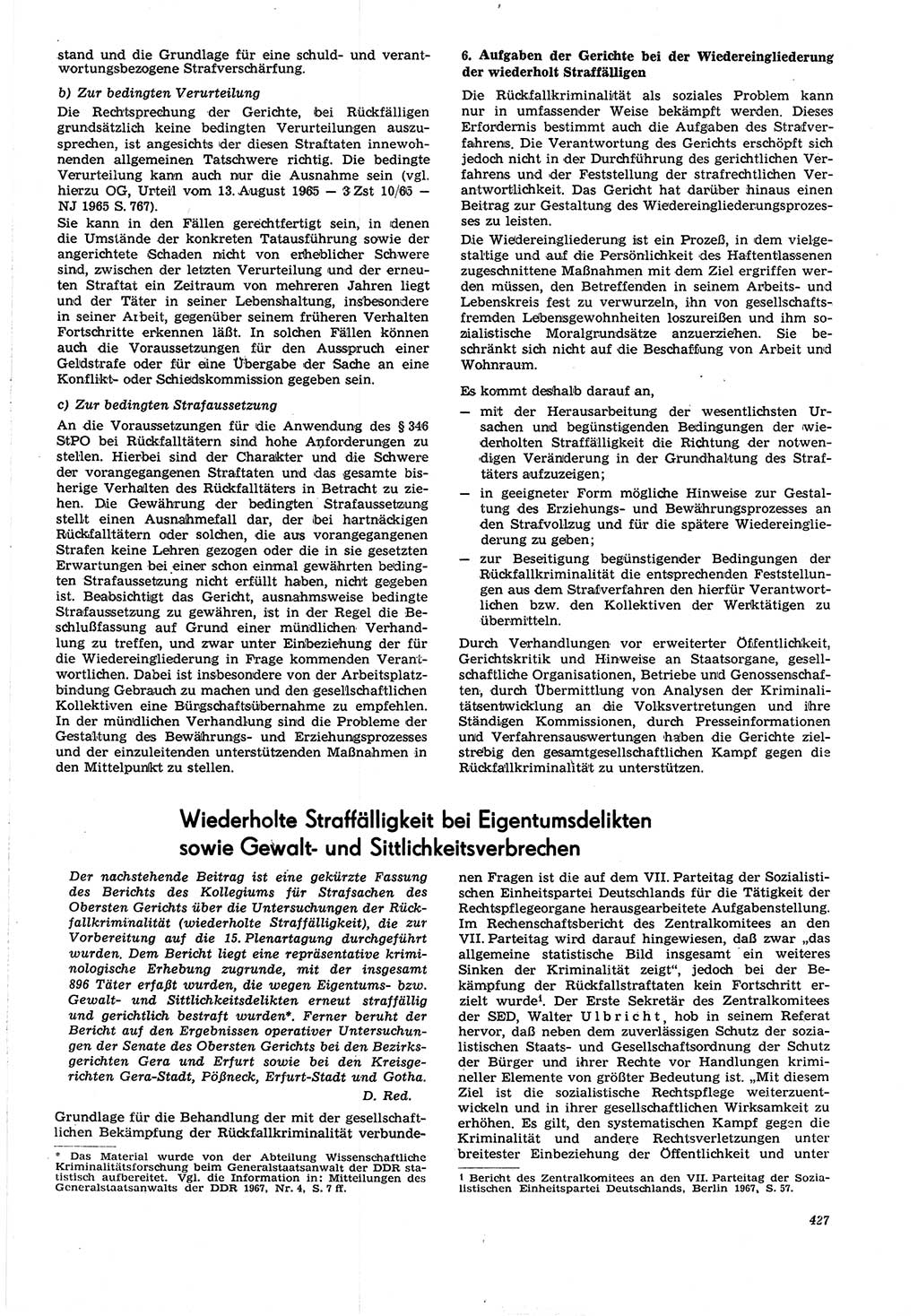Neue Justiz (NJ), Zeitschrift für Recht und Rechtswissenschaft [Deutsche Demokratische Republik (DDR)], 21. Jahrgang 1967, Seite 427 (NJ DDR 1967, S. 427)