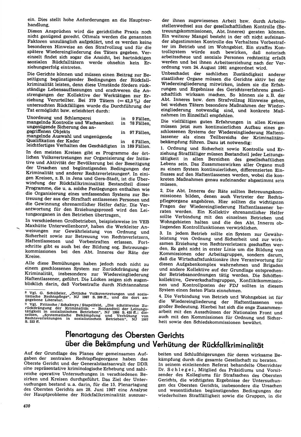 Neue Justiz (NJ), Zeitschrift für Recht und Rechtswissenschaft [Deutsche Demokratische Republik (DDR)], 21. Jahrgang 1967, Seite 430 (NJ DDR 1967, S. 430)