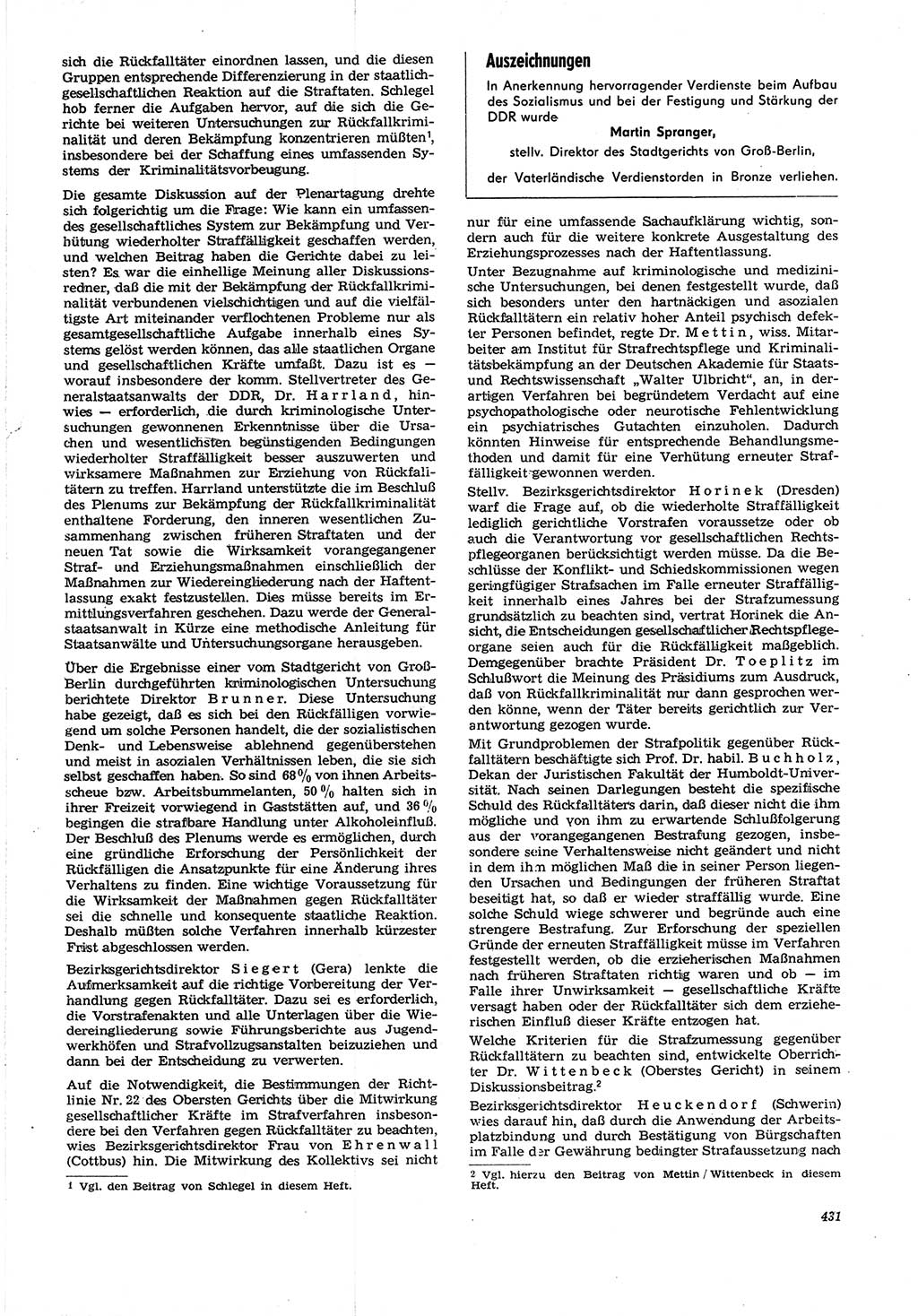 Neue Justiz (NJ), Zeitschrift für Recht und Rechtswissenschaft [Deutsche Demokratische Republik (DDR)], 21. Jahrgang 1967, Seite 431 (NJ DDR 1967, S. 431)