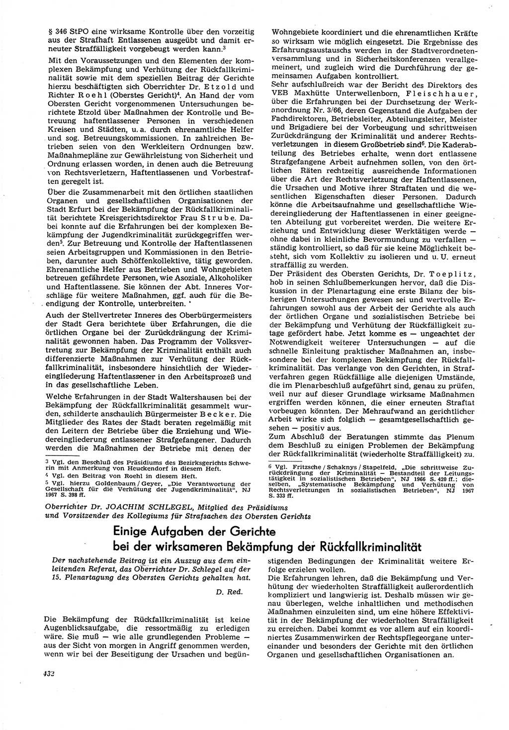 Neue Justiz (NJ), Zeitschrift für Recht und Rechtswissenschaft [Deutsche Demokratische Republik (DDR)], 21. Jahrgang 1967, Seite 432 (NJ DDR 1967, S. 432)