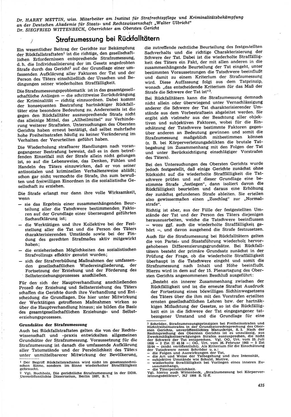 Neue Justiz (NJ), Zeitschrift für Recht und Rechtswissenschaft [Deutsche Demokratische Republik (DDR)], 21. Jahrgang 1967, Seite 435 (NJ DDR 1967, S. 435)