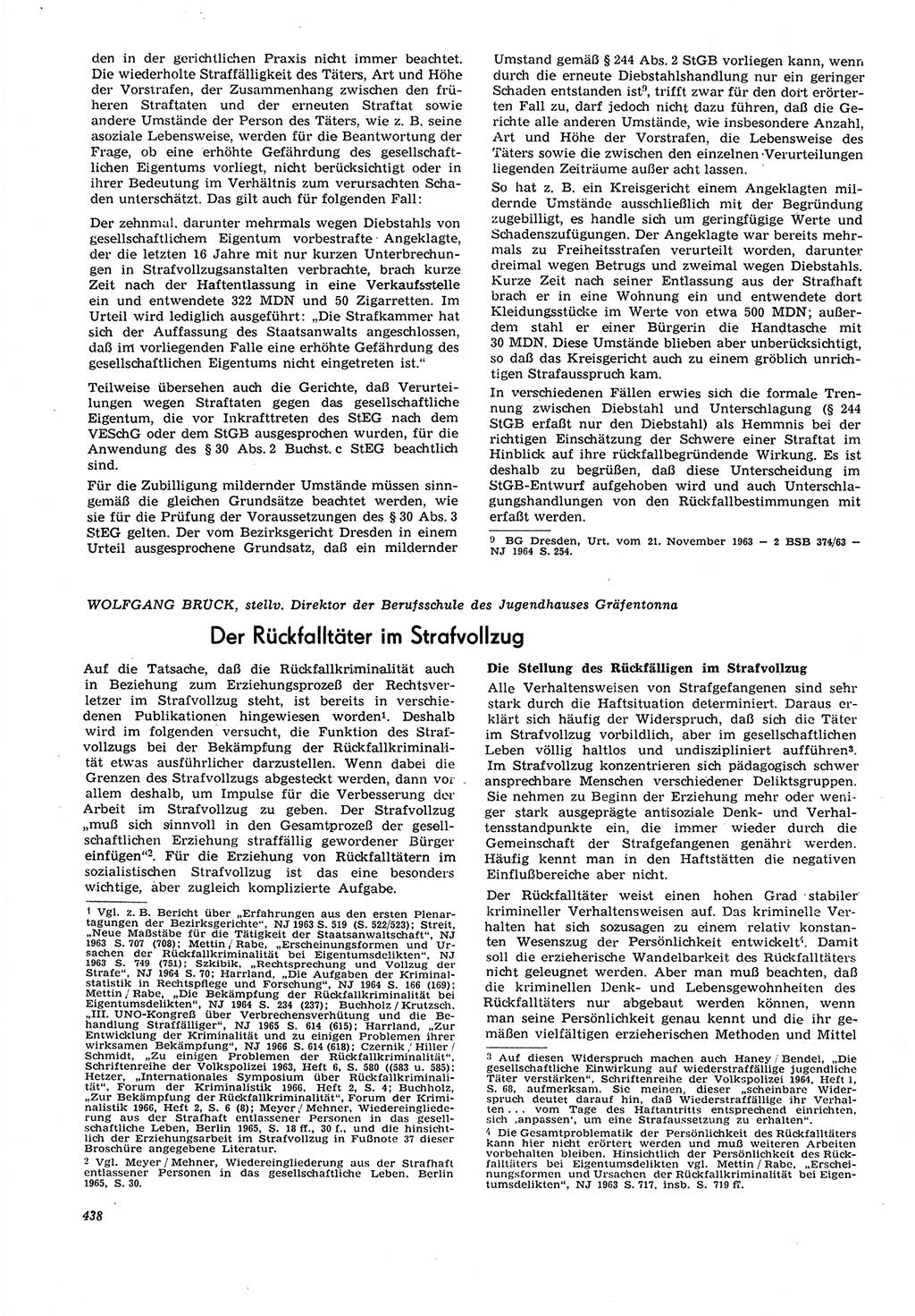 Neue Justiz (NJ), Zeitschrift für Recht und Rechtswissenschaft [Deutsche Demokratische Republik (DDR)], 21. Jahrgang 1967, Seite 438 (NJ DDR 1967, S. 438)