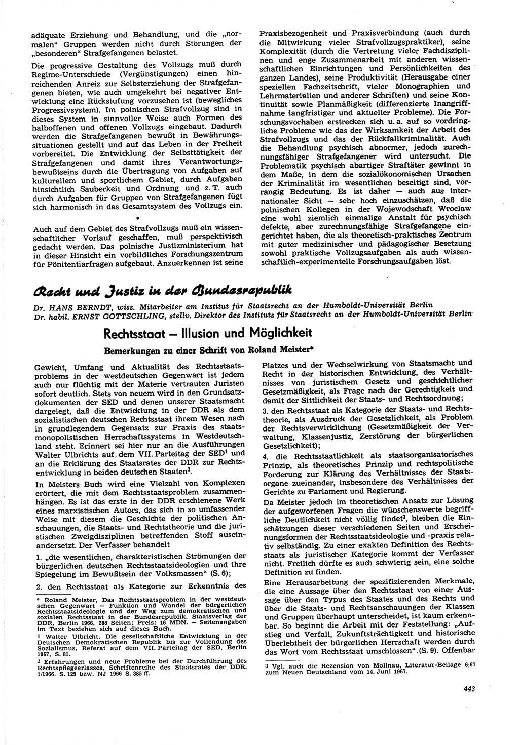 Neue Justiz (NJ), Zeitschrift für Recht und Rechtswissenschaft [Deutsche Demokratische Republik (DDR)], 21. Jahrgang 1967, Seite 443 (NJ DDR 1967, S. 443)