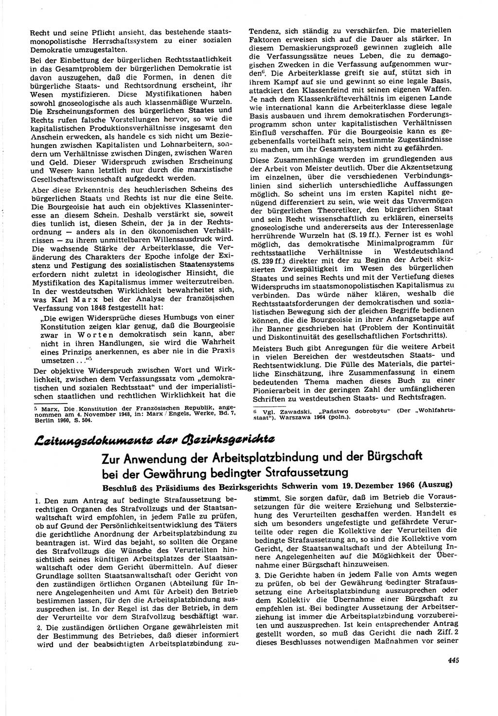 Neue Justiz (NJ), Zeitschrift für Recht und Rechtswissenschaft [Deutsche Demokratische Republik (DDR)], 21. Jahrgang 1967, Seite 445 (NJ DDR 1967, S. 445)
