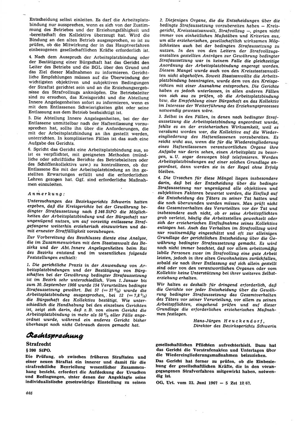 Neue Justiz (NJ), Zeitschrift für Recht und Rechtswissenschaft [Deutsche Demokratische Republik (DDR)], 21. Jahrgang 1967, Seite 446 (NJ DDR 1967, S. 446)