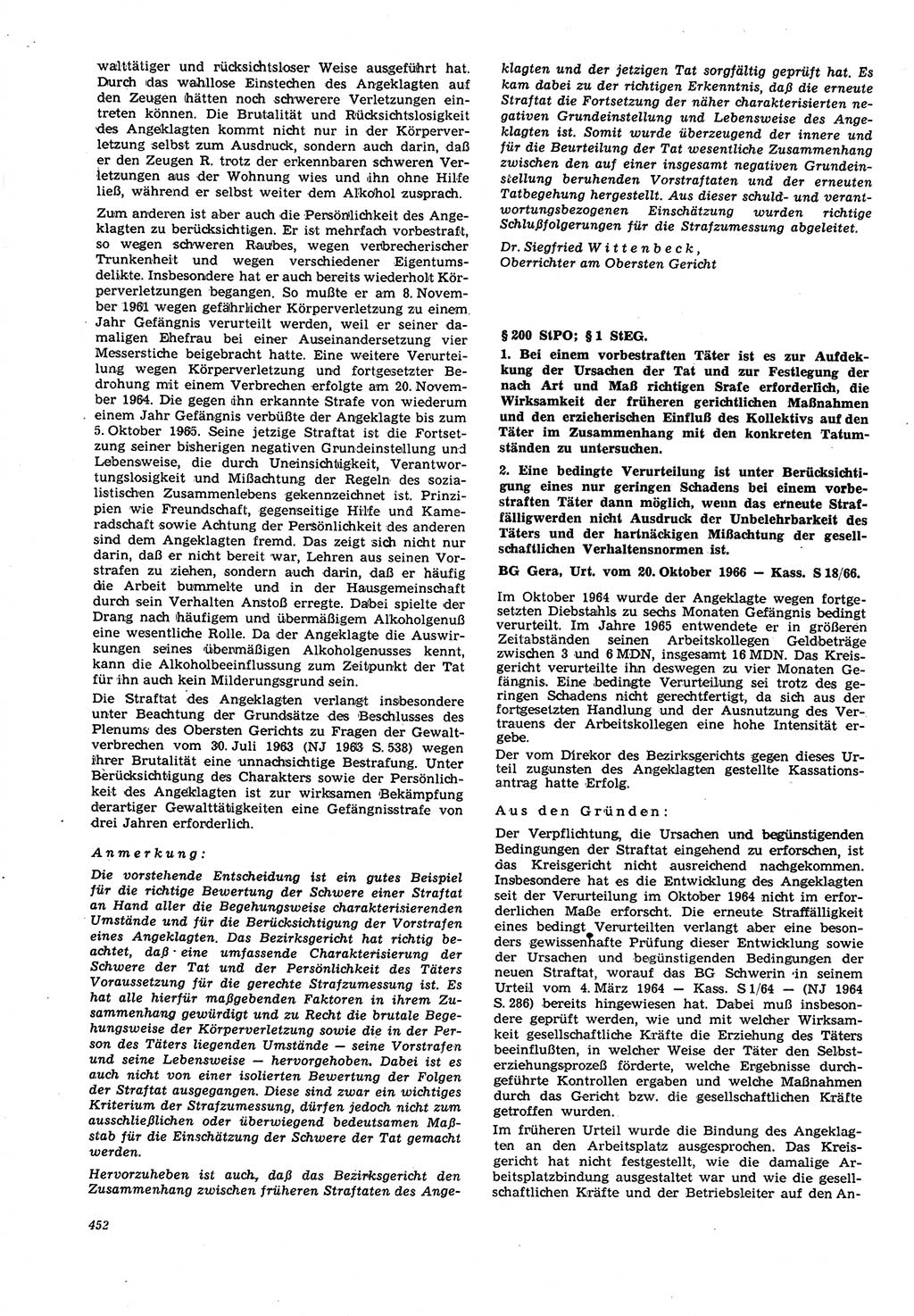 Neue Justiz (NJ), Zeitschrift für Recht und Rechtswissenschaft [Deutsche Demokratische Republik (DDR)], 21. Jahrgang 1967, Seite 452 (NJ DDR 1967, S. 452)