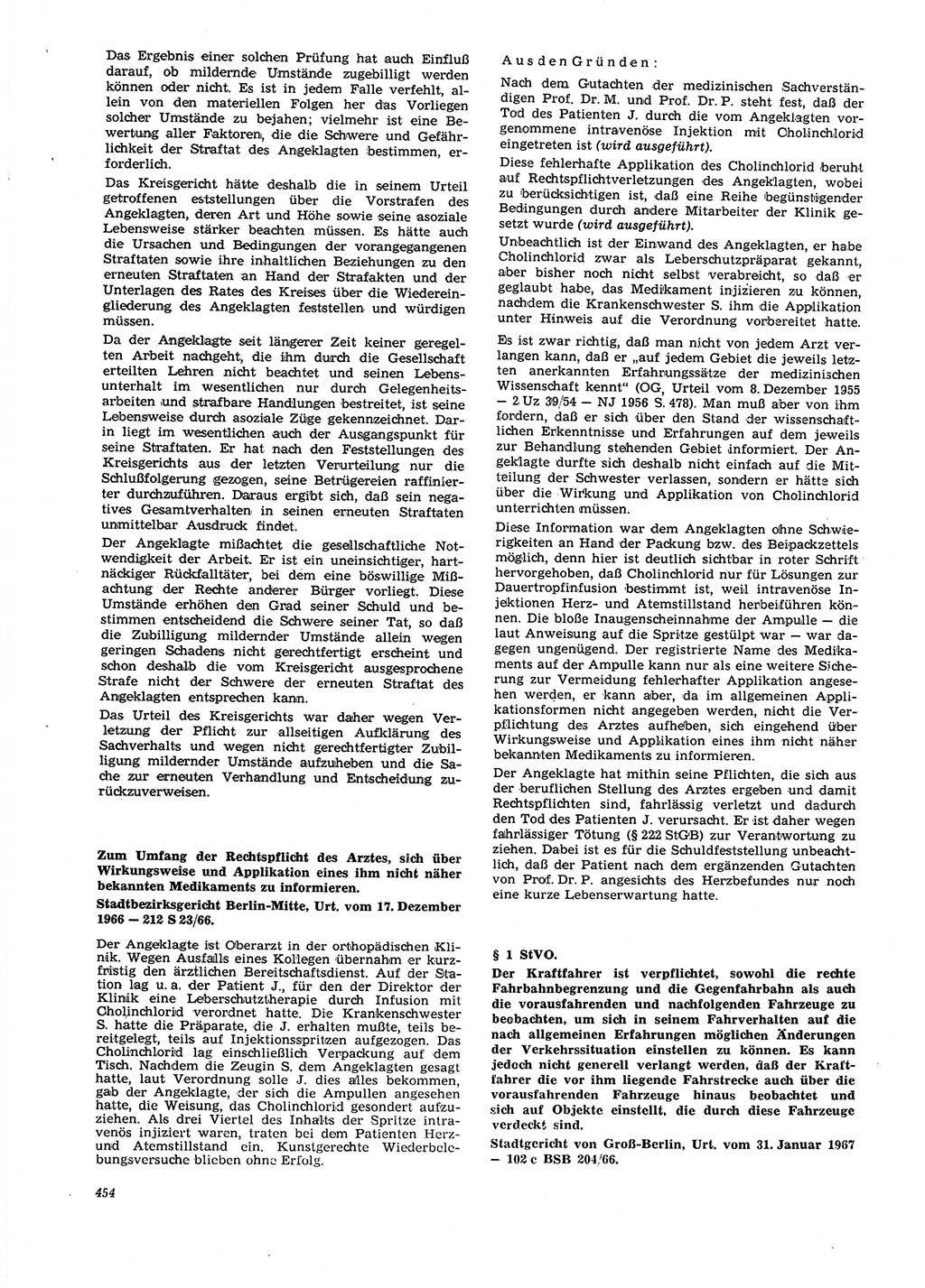 Neue Justiz (NJ), Zeitschrift für Recht und Rechtswissenschaft [Deutsche Demokratische Republik (DDR)], 21. Jahrgang 1967, Seite 454 (NJ DDR 1967, S. 454)
