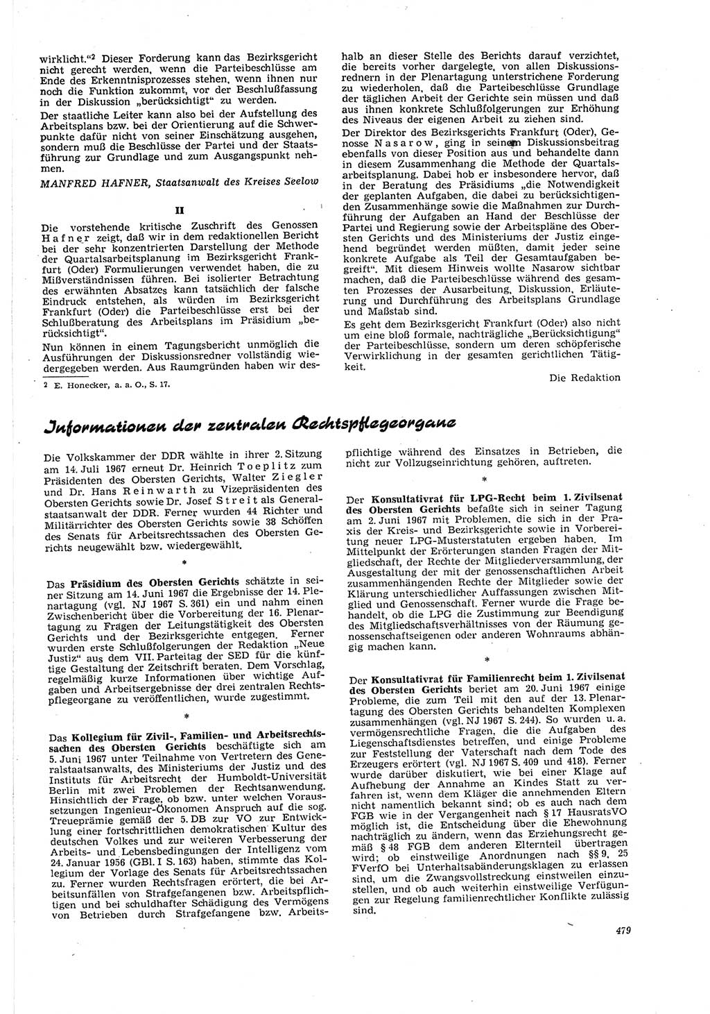 Neue Justiz (NJ), Zeitschrift für Recht und Rechtswissenschaft [Deutsche Demokratische Republik (DDR)], 21. Jahrgang 1967, Seite 479 (NJ DDR 1967, S. 479)