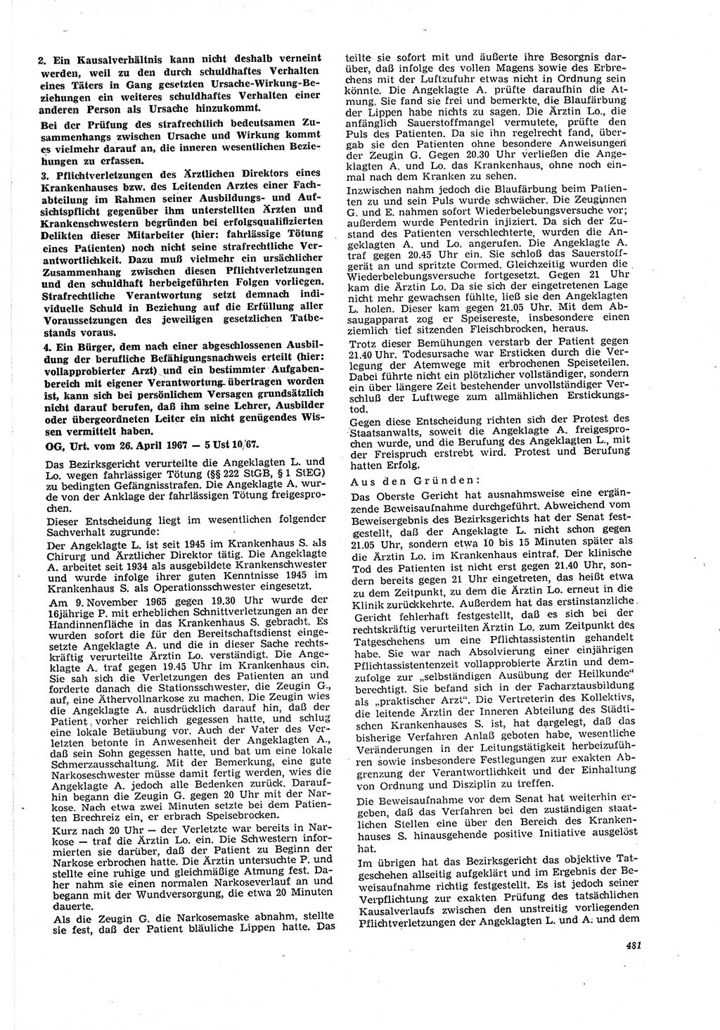 Neue Justiz (NJ), Zeitschrift für Recht und Rechtswissenschaft [Deutsche Demokratische Republik (DDR)], 21. Jahrgang 1967, Seite 481 (NJ DDR 1967, S. 481)
