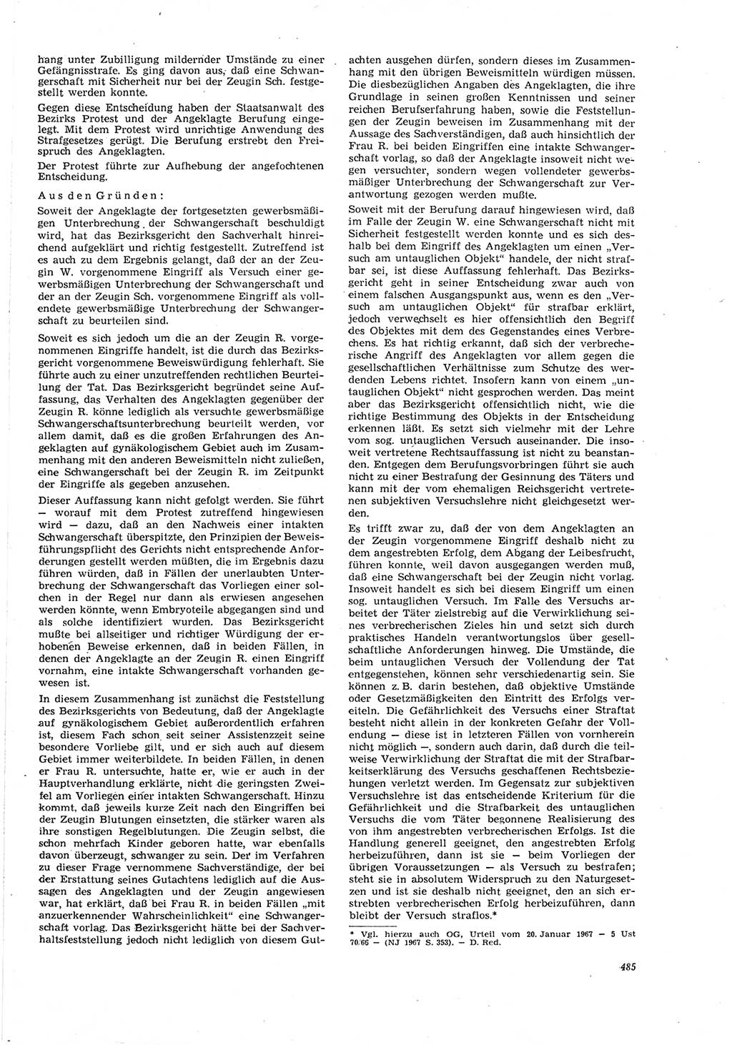 Neue Justiz (NJ), Zeitschrift für Recht und Rechtswissenschaft [Deutsche Demokratische Republik (DDR)], 21. Jahrgang 1967, Seite 485 (NJ DDR 1967, S. 485)