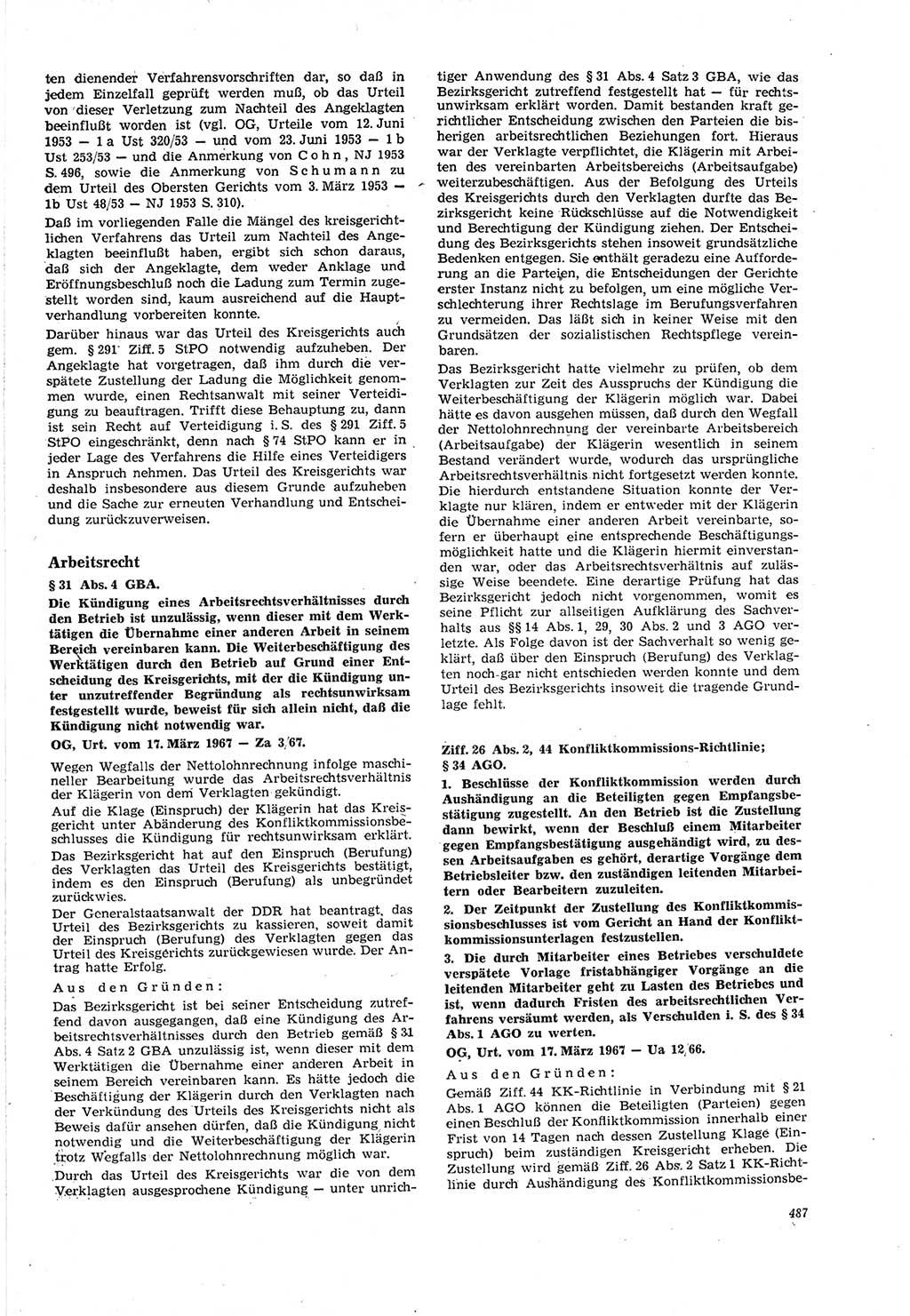 Neue Justiz (NJ), Zeitschrift für Recht und Rechtswissenschaft [Deutsche Demokratische Republik (DDR)], 21. Jahrgang 1967, Seite 487 (NJ DDR 1967, S. 487)