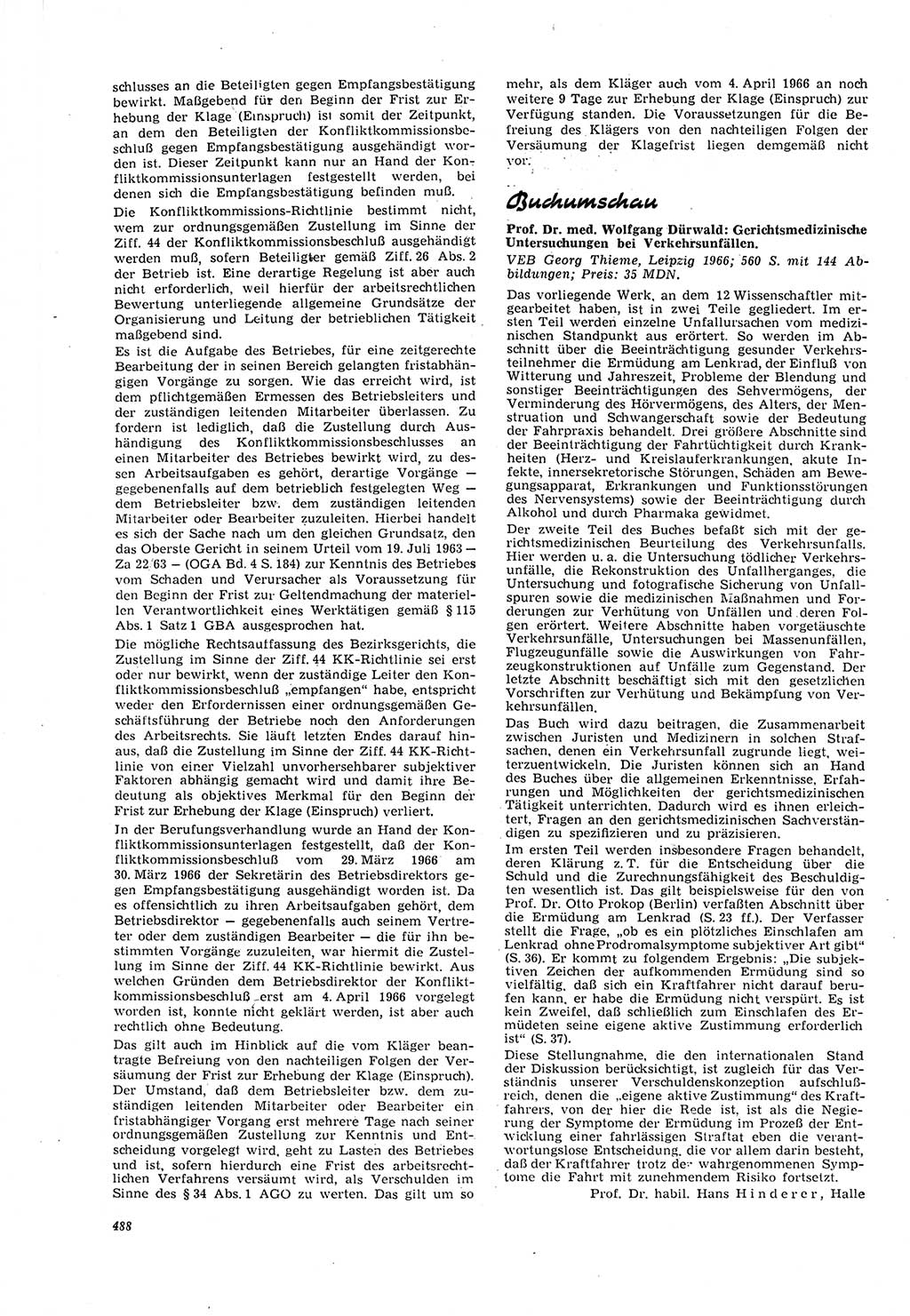 Neue Justiz (NJ), Zeitschrift für Recht und Rechtswissenschaft [Deutsche Demokratische Republik (DDR)], 21. Jahrgang 1967, Seite 488 (NJ DDR 1967, S. 488)