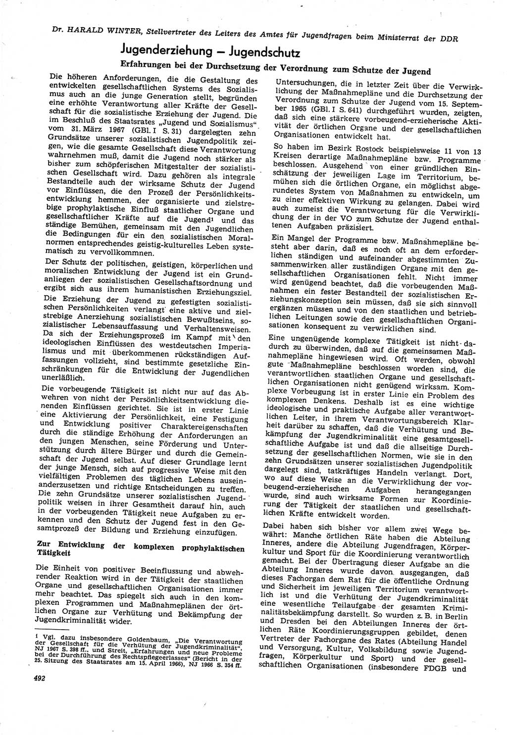 Neue Justiz (NJ), Zeitschrift für Recht und Rechtswissenschaft [Deutsche Demokratische Republik (DDR)], 21. Jahrgang 1967, Seite 492 (NJ DDR 1967, S. 492)