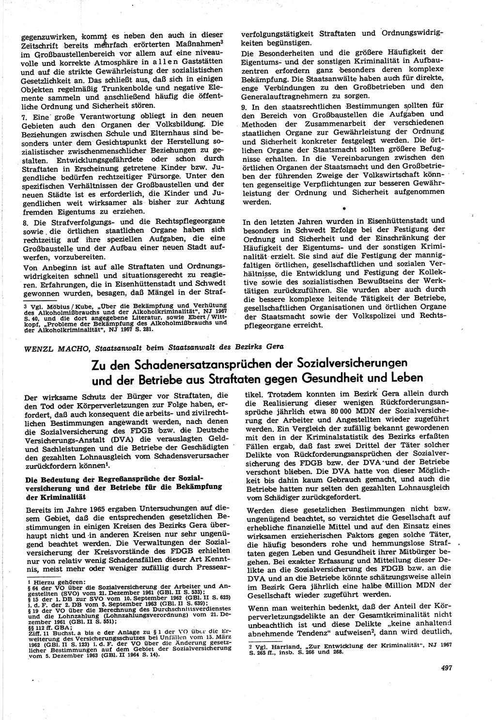 Neue Justiz (NJ), Zeitschrift für Recht und Rechtswissenschaft [Deutsche Demokratische Republik (DDR)], 21. Jahrgang 1967, Seite 497 (NJ DDR 1967, S. 497)