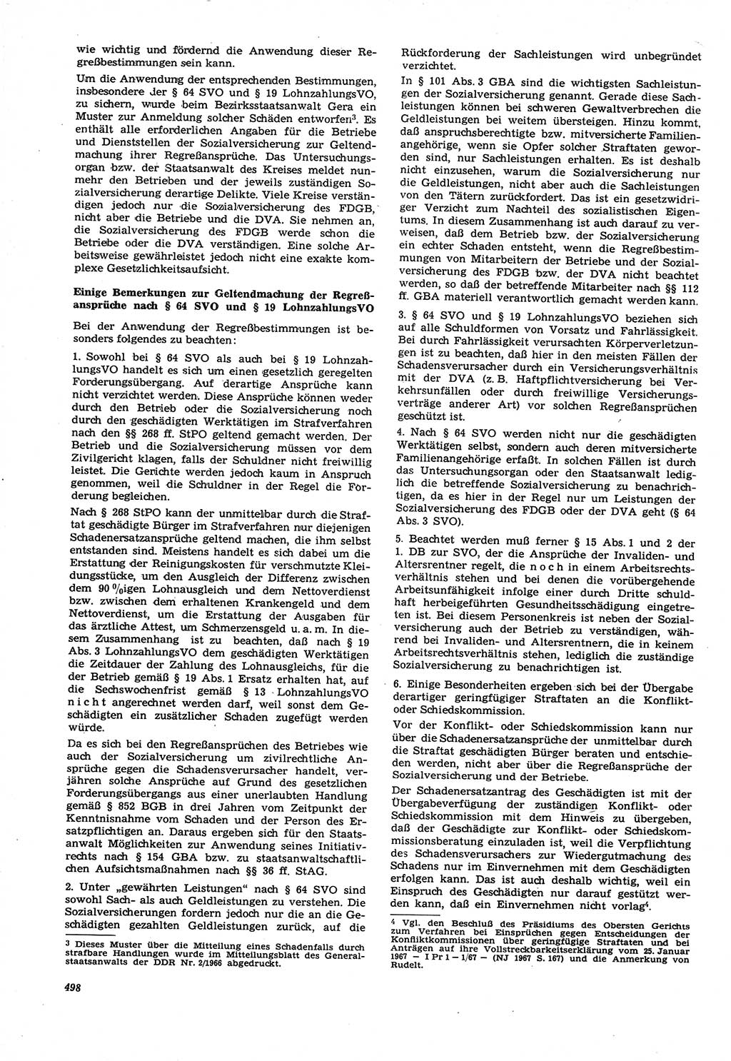 Neue Justiz (NJ), Zeitschrift für Recht und Rechtswissenschaft [Deutsche Demokratische Republik (DDR)], 21. Jahrgang 1967, Seite 498 (NJ DDR 1967, S. 498)