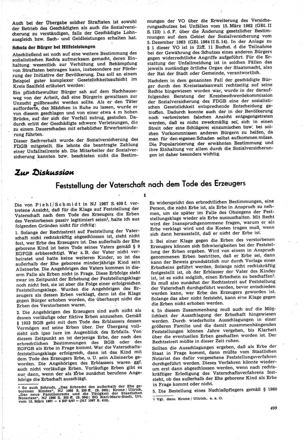 Neue Justiz (NJ), Zeitschrift für Recht und Rechtswissenschaft [Deutsche Demokratische Republik (DDR)], 21. Jahrgang 1967, Seite 499 (NJ DDR 1967, S. 499)