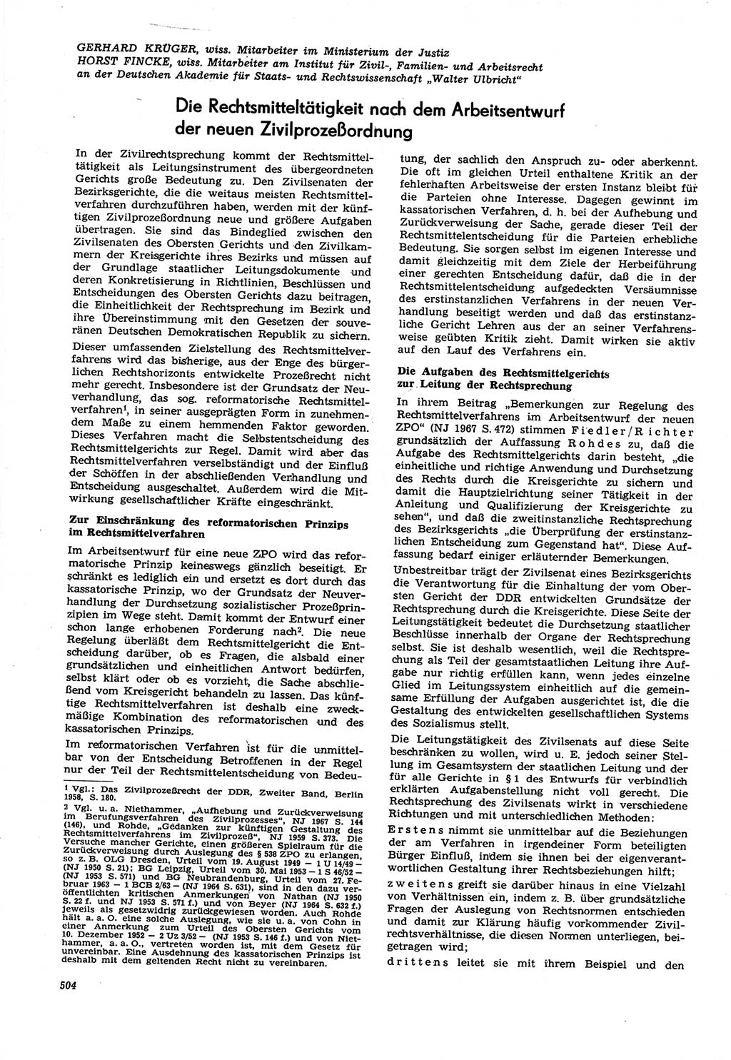 Neue Justiz (NJ), Zeitschrift für Recht und Rechtswissenschaft [Deutsche Demokratische Republik (DDR)], 21. Jahrgang 1967, Seite 504 (NJ DDR 1967, S. 504)