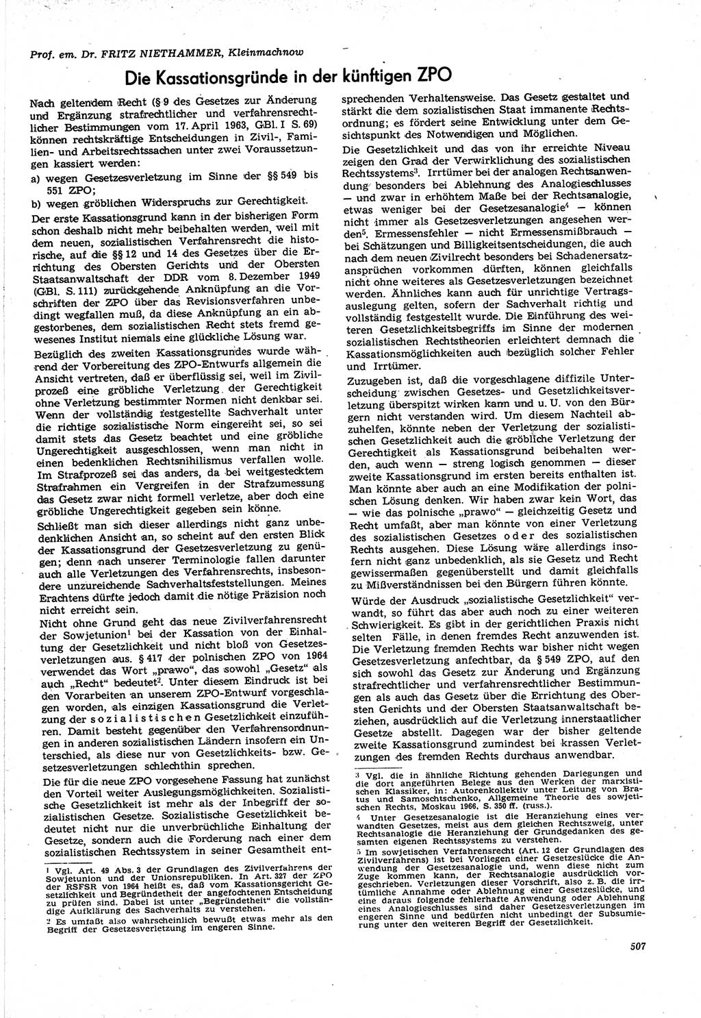 Neue Justiz (NJ), Zeitschrift für Recht und Rechtswissenschaft [Deutsche Demokratische Republik (DDR)], 21. Jahrgang 1967, Seite 507 (NJ DDR 1967, S. 507)