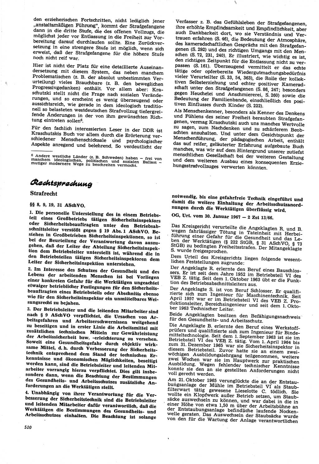 Neue Justiz (NJ), Zeitschrift für Recht und Rechtswissenschaft [Deutsche Demokratische Republik (DDR)], 21. Jahrgang 1967, Seite 510 (NJ DDR 1967, S. 510)