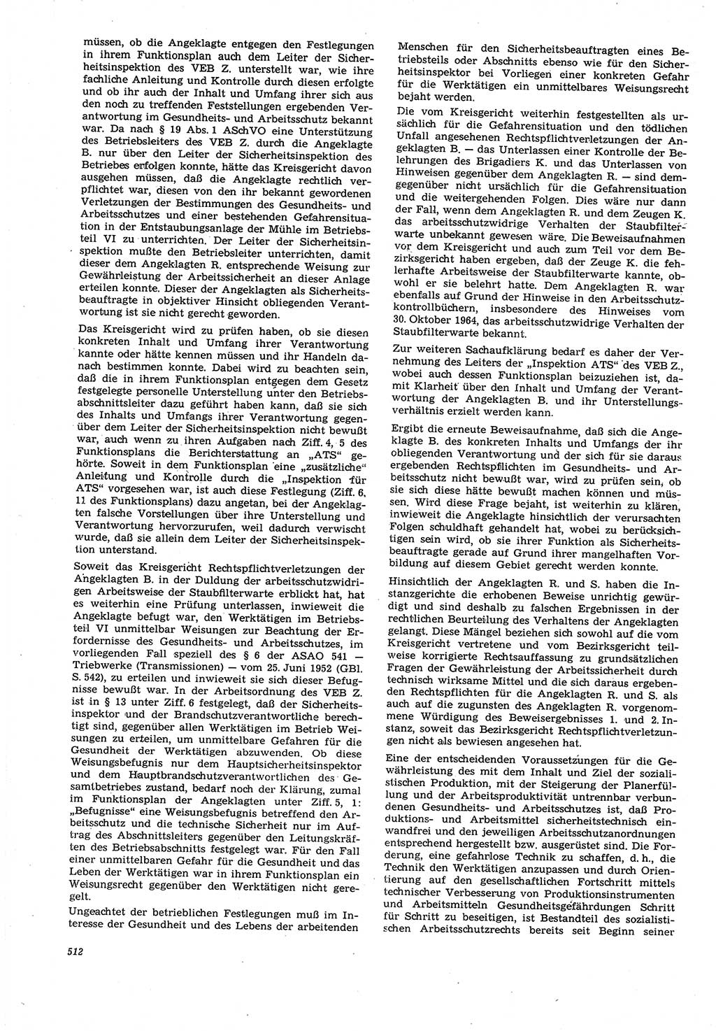 Neue Justiz (NJ), Zeitschrift für Recht und Rechtswissenschaft [Deutsche Demokratische Republik (DDR)], 21. Jahrgang 1967, Seite 512 (NJ DDR 1967, S. 512)