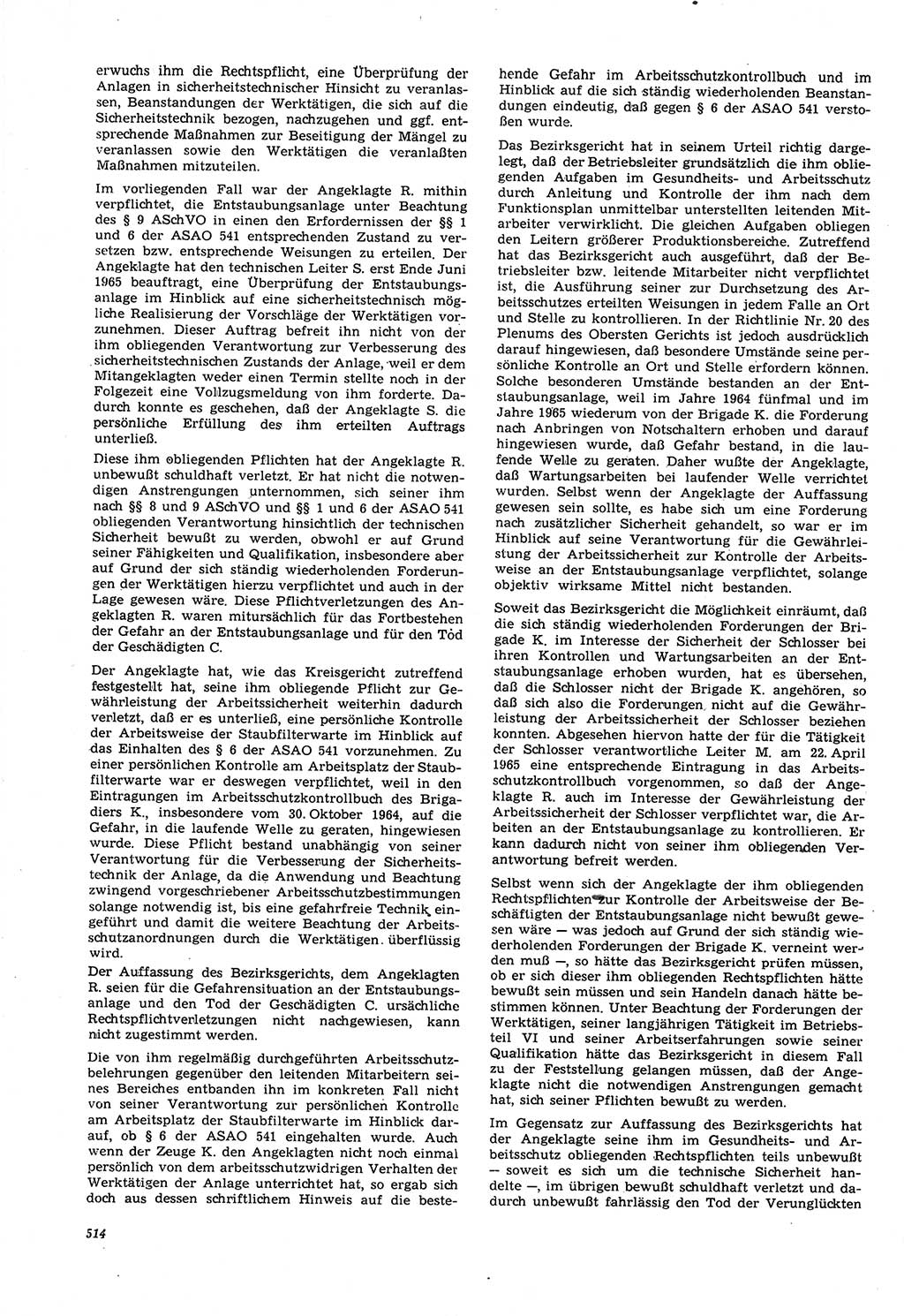 Neue Justiz (NJ), Zeitschrift für Recht und Rechtswissenschaft [Deutsche Demokratische Republik (DDR)], 21. Jahrgang 1967, Seite 514 (NJ DDR 1967, S. 514)