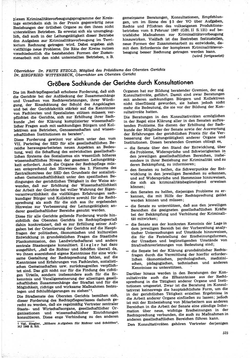 Neue Justiz (NJ), Zeitschrift für Recht und Rechtswissenschaft [Deutsche Demokratische Republik (DDR)], 21. Jahrgang 1967, Seite 525 (NJ DDR 1967, S. 525)