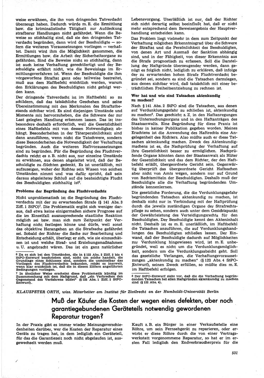 Neue Justiz (NJ), Zeitschrift für Recht und Rechtswissenschaft [Deutsche Demokratische Republik (DDR)], 21. Jahrgang 1967, Seite 531 (NJ DDR 1967, S. 531)