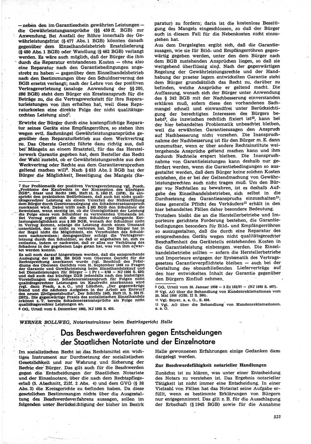 Neue Justiz (NJ), Zeitschrift für Recht und Rechtswissenschaft [Deutsche Demokratische Republik (DDR)], 21. Jahrgang 1967, Seite 533 (NJ DDR 1967, S. 533)