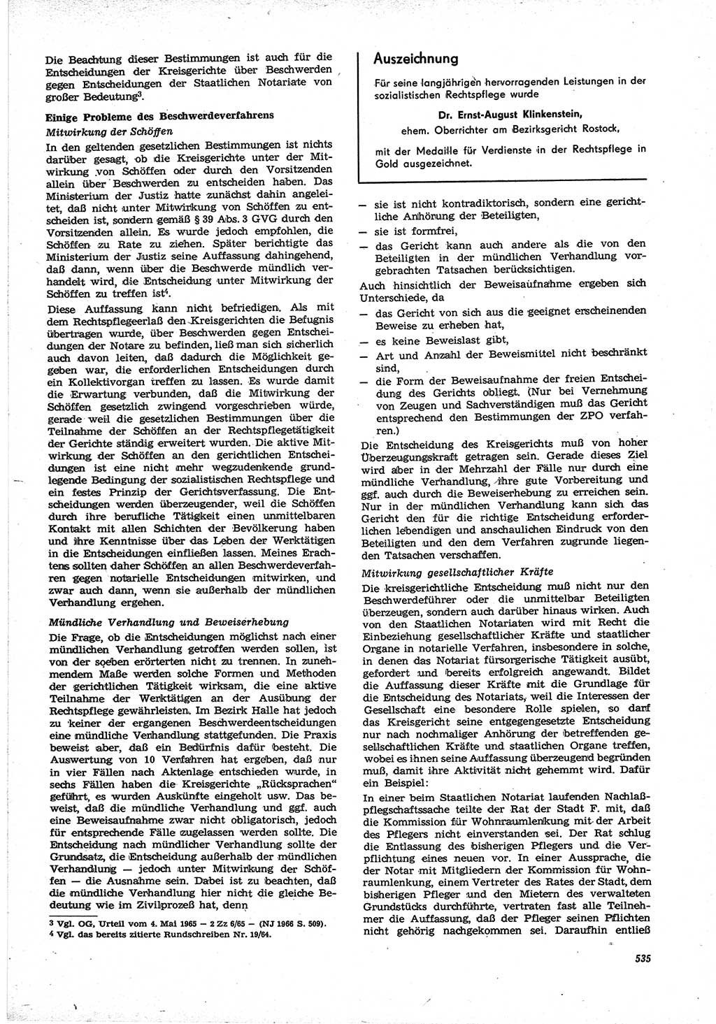 Neue Justiz (NJ), Zeitschrift für Recht und Rechtswissenschaft [Deutsche Demokratische Republik (DDR)], 21. Jahrgang 1967, Seite 535 (NJ DDR 1967, S. 535)