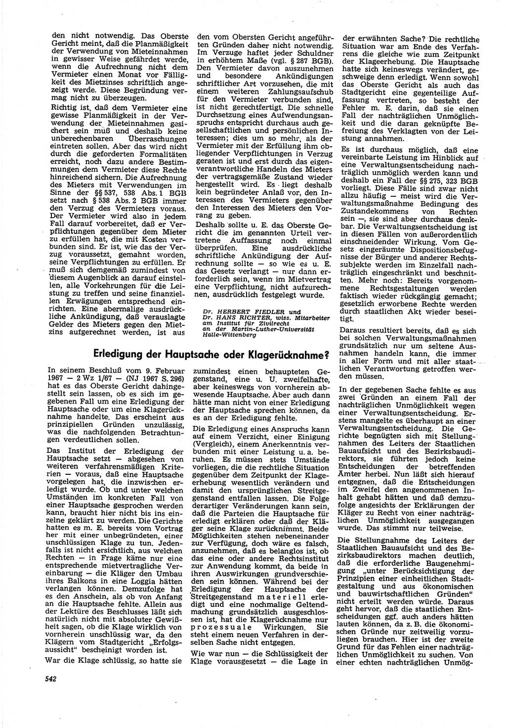 Neue Justiz (NJ), Zeitschrift für Recht und Rechtswissenschaft [Deutsche Demokratische Republik (DDR)], 21. Jahrgang 1967, Seite 542 (NJ DDR 1967, S. 542)