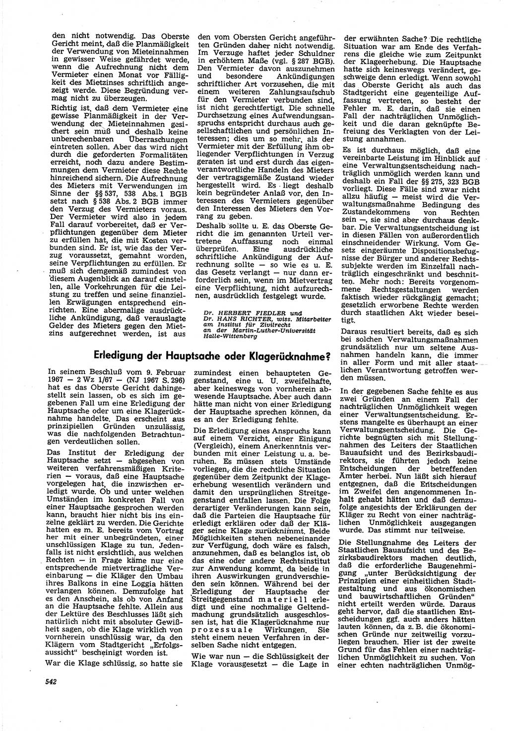 Neue Justiz (NJ), Zeitschrift für Recht und Rechtswissenschaft [Deutsche Demokratische Republik (DDR)], 21. Jahrgang 1967, Seite 542 (NJ DDR 1967, S. 542)