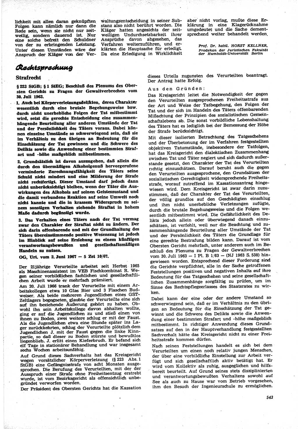 Neue Justiz (NJ), Zeitschrift für Recht und Rechtswissenschaft [Deutsche Demokratische Republik (DDR)], 21. Jahrgang 1967, Seite 543 (NJ DDR 1967, S. 543)