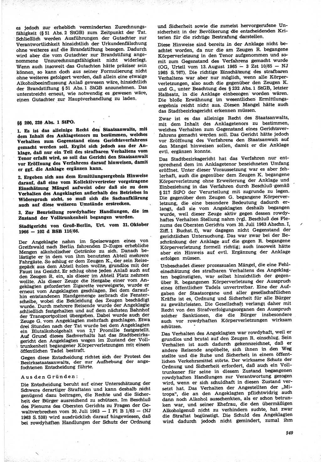 Neue Justiz (NJ), Zeitschrift für Recht und Rechtswissenschaft [Deutsche Demokratische Republik (DDR)], 21. Jahrgang 1967, Seite 549 (NJ DDR 1967, S. 549)