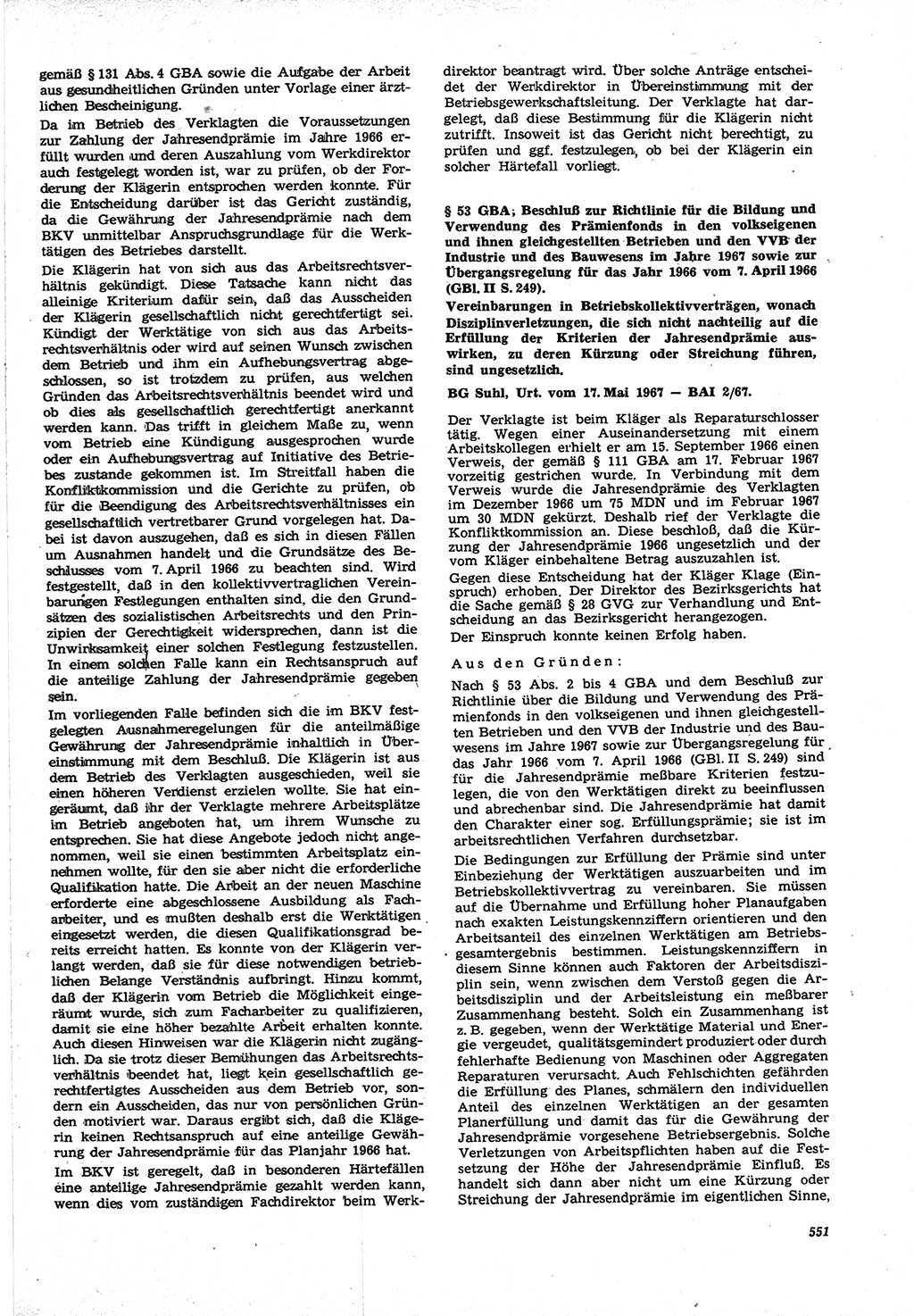 Neue Justiz (NJ), Zeitschrift für Recht und Rechtswissenschaft [Deutsche Demokratische Republik (DDR)], 21. Jahrgang 1967, Seite 551 (NJ DDR 1967, S. 551)