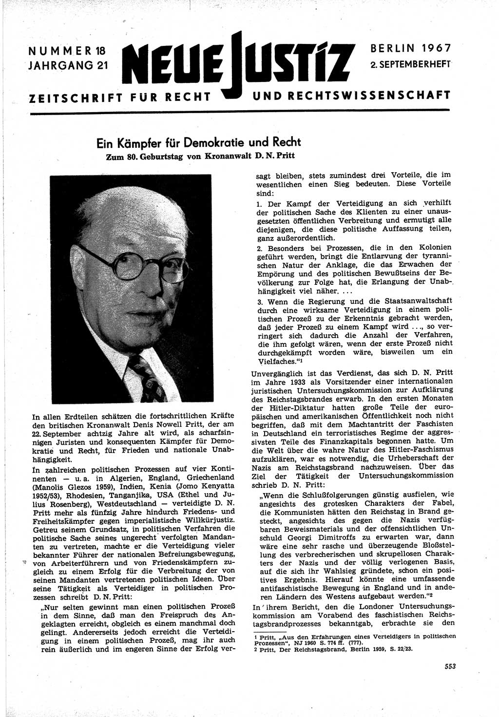 Neue Justiz (NJ), Zeitschrift für Recht und Rechtswissenschaft [Deutsche Demokratische Republik (DDR)], 21. Jahrgang 1967, Seite 553 (NJ DDR 1967, S. 553)