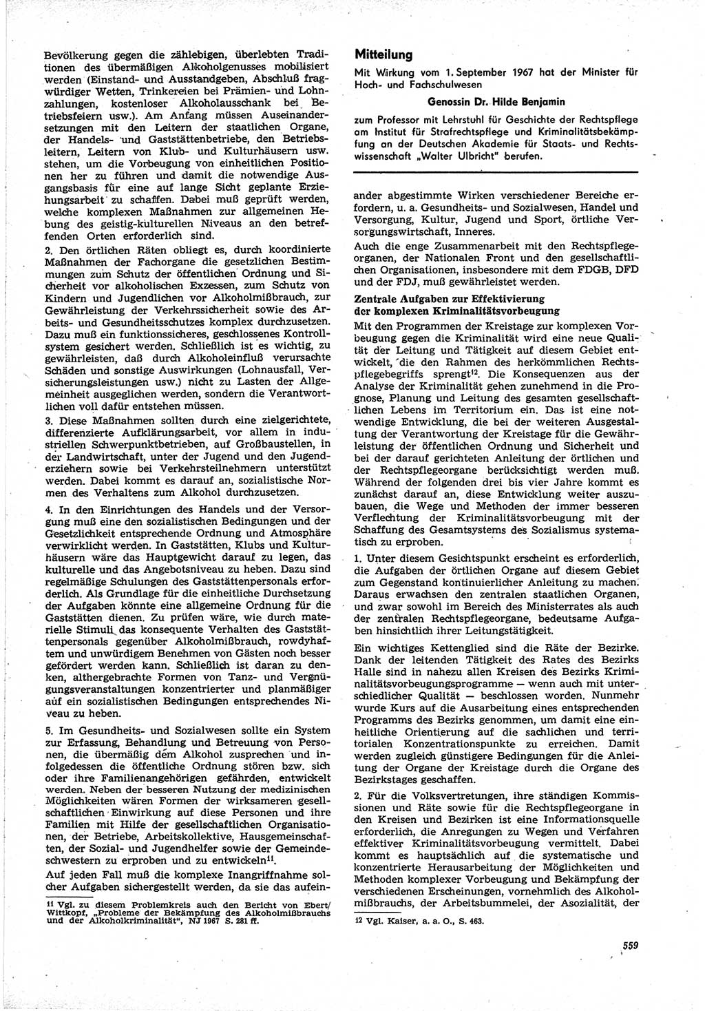 Neue Justiz (NJ), Zeitschrift für Recht und Rechtswissenschaft [Deutsche Demokratische Republik (DDR)], 21. Jahrgang 1967, Seite 559 (NJ DDR 1967, S. 559)
