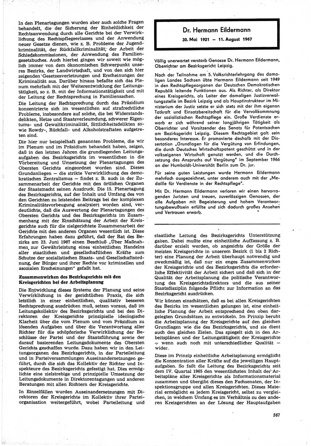 Neue Justiz (NJ), Zeitschrift für Recht und Rechtswissenschaft [Deutsche Demokratische Republik (DDR)], 21. Jahrgang 1967, Seite 567 (NJ DDR 1967, S. 567)