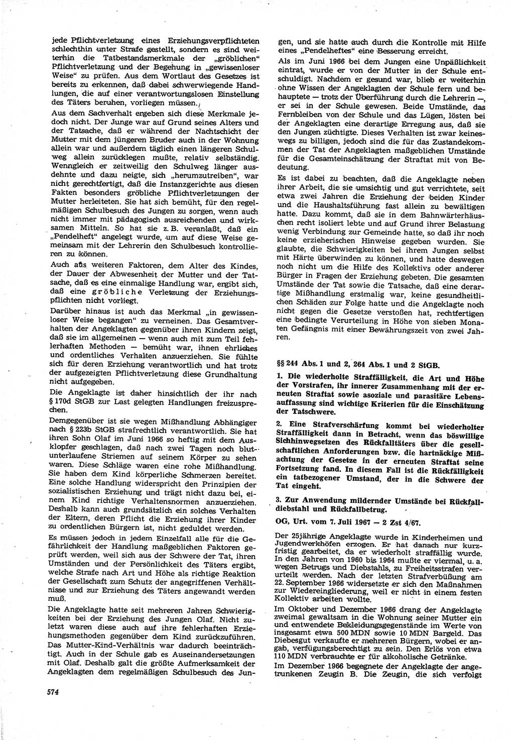 Neue Justiz (NJ), Zeitschrift für Recht und Rechtswissenschaft [Deutsche Demokratische Republik (DDR)], 21. Jahrgang 1967, Seite 574 (NJ DDR 1967, S. 574)