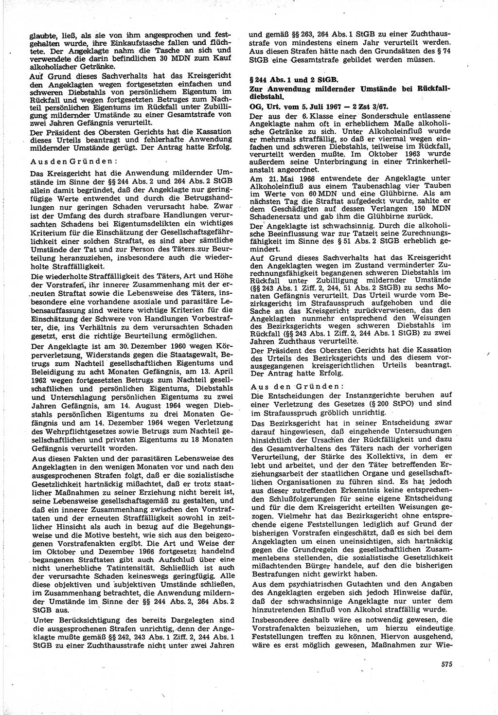 Neue Justiz (NJ), Zeitschrift für Recht und Rechtswissenschaft [Deutsche Demokratische Republik (DDR)], 21. Jahrgang 1967, Seite 575 (NJ DDR 1967, S. 575)