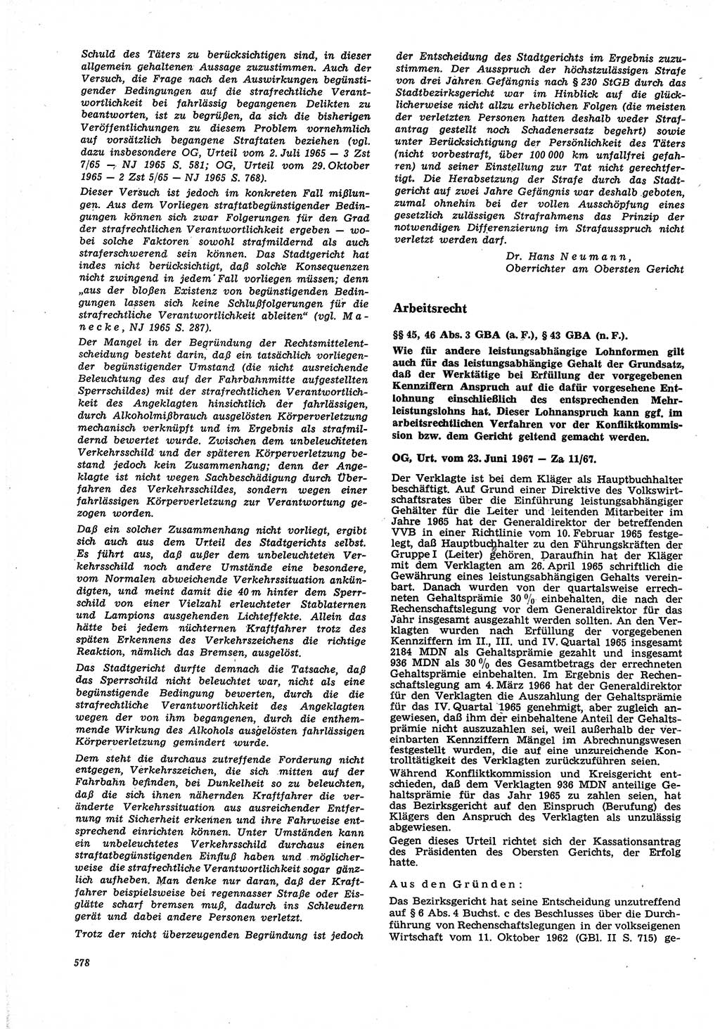 Neue Justiz (NJ), Zeitschrift für Recht und Rechtswissenschaft [Deutsche Demokratische Republik (DDR)], 21. Jahrgang 1967, Seite 578 (NJ DDR 1967, S. 578)