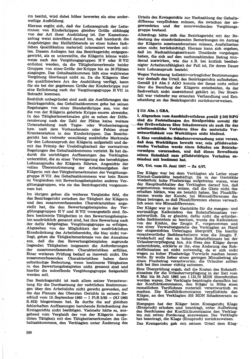 Neue Justiz (NJ), Zeitschrift für Recht und Rechtswissenschaft [Deutsche Demokratische Republik (DDR)], 21. Jahrgang 1967, Seite 580 (NJ DDR 1967, S. 580)