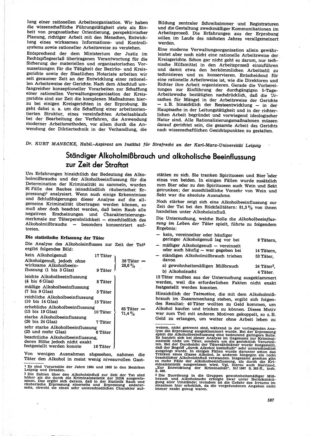 Neue Justiz (NJ), Zeitschrift für Recht und Rechtswissenschaft [Deutsche Demokratische Republik (DDR)], 21. Jahrgang 1967, Seite 587 (NJ DDR 1967, S. 587)