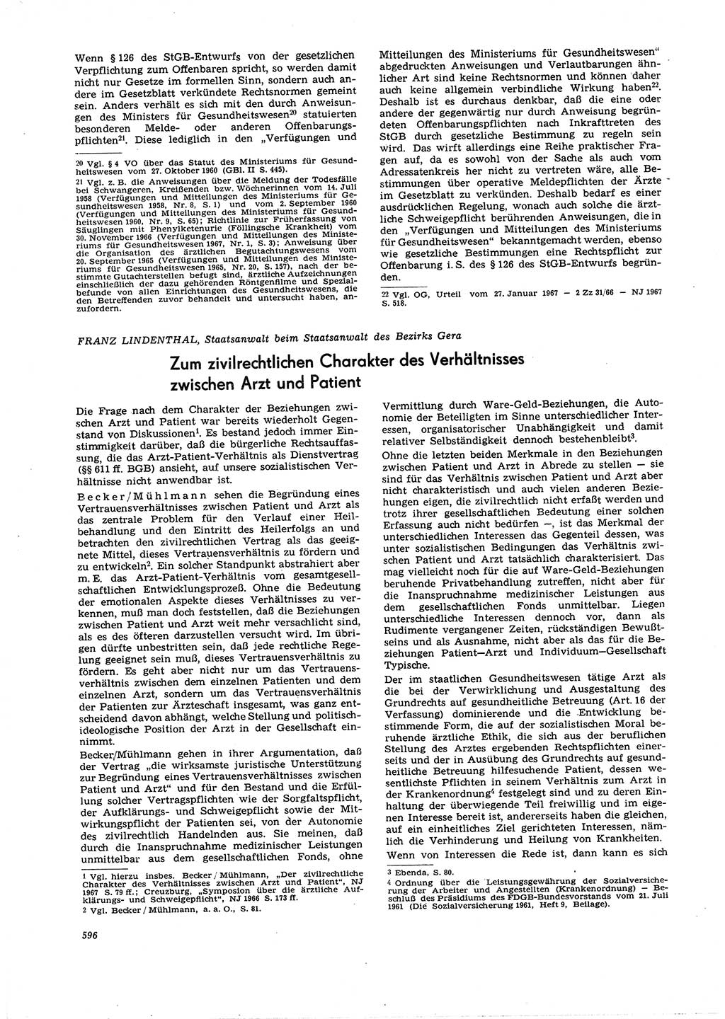 Neue Justiz (NJ), Zeitschrift für Recht und Rechtswissenschaft [Deutsche Demokratische Republik (DDR)], 21. Jahrgang 1967, Seite 596 (NJ DDR 1967, S. 596)