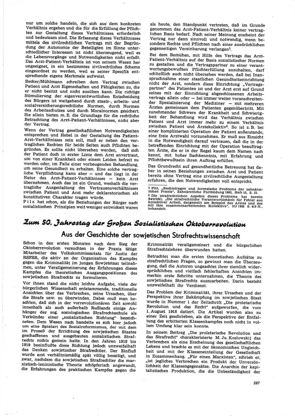 Neue Justiz (NJ), Zeitschrift für Recht und Rechtswissenschaft [Deutsche Demokratische Republik (DDR)], 21. Jahrgang 1967, Seite 597 (NJ DDR 1967, S. 597)