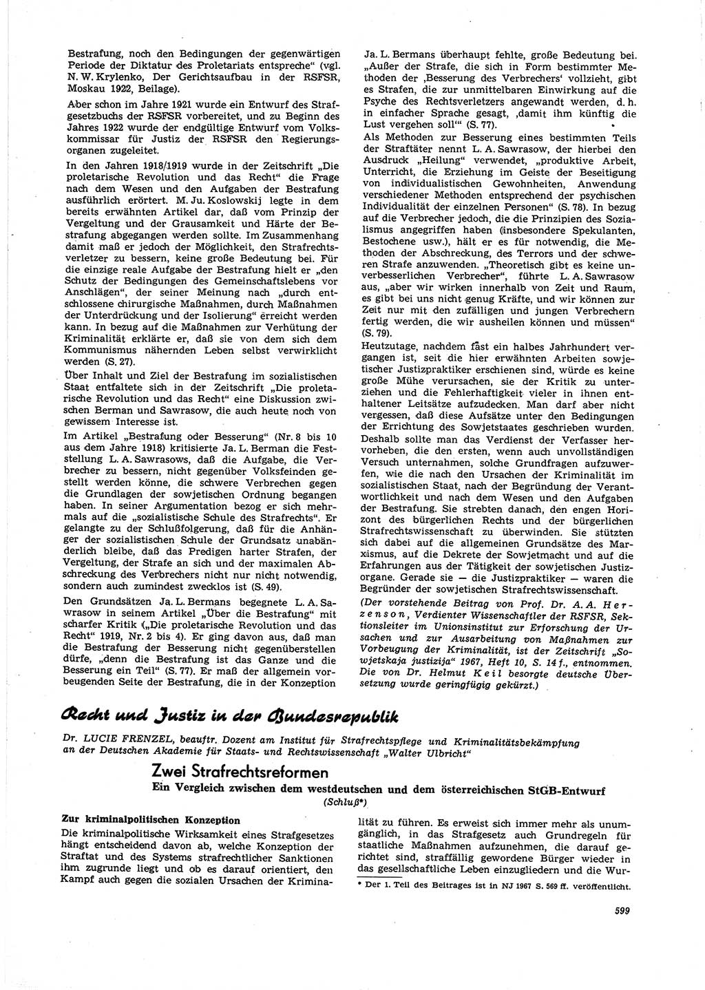 Neue Justiz (NJ), Zeitschrift für Recht und Rechtswissenschaft [Deutsche Demokratische Republik (DDR)], 21. Jahrgang 1967, Seite 599 (NJ DDR 1967, S. 599)