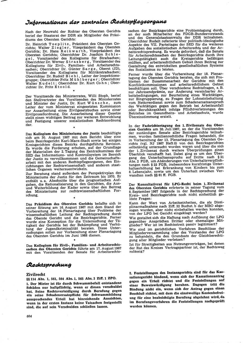 Neue Justiz (NJ), Zeitschrift für Recht und Rechtswissenschaft [Deutsche Demokratische Republik (DDR)], 21. Jahrgang 1967, Seite 604 (NJ DDR 1967, S. 604)