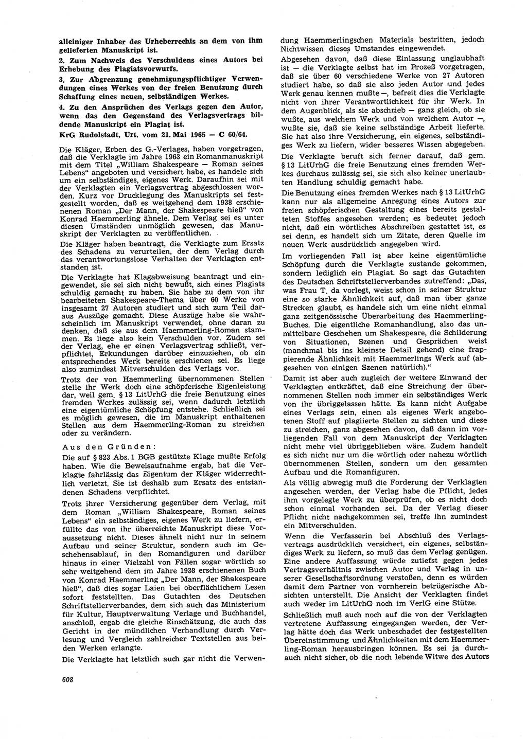 Neue Justiz (NJ), Zeitschrift für Recht und Rechtswissenschaft [Deutsche Demokratische Republik (DDR)], 21. Jahrgang 1967, Seite 608 (NJ DDR 1967, S. 608)